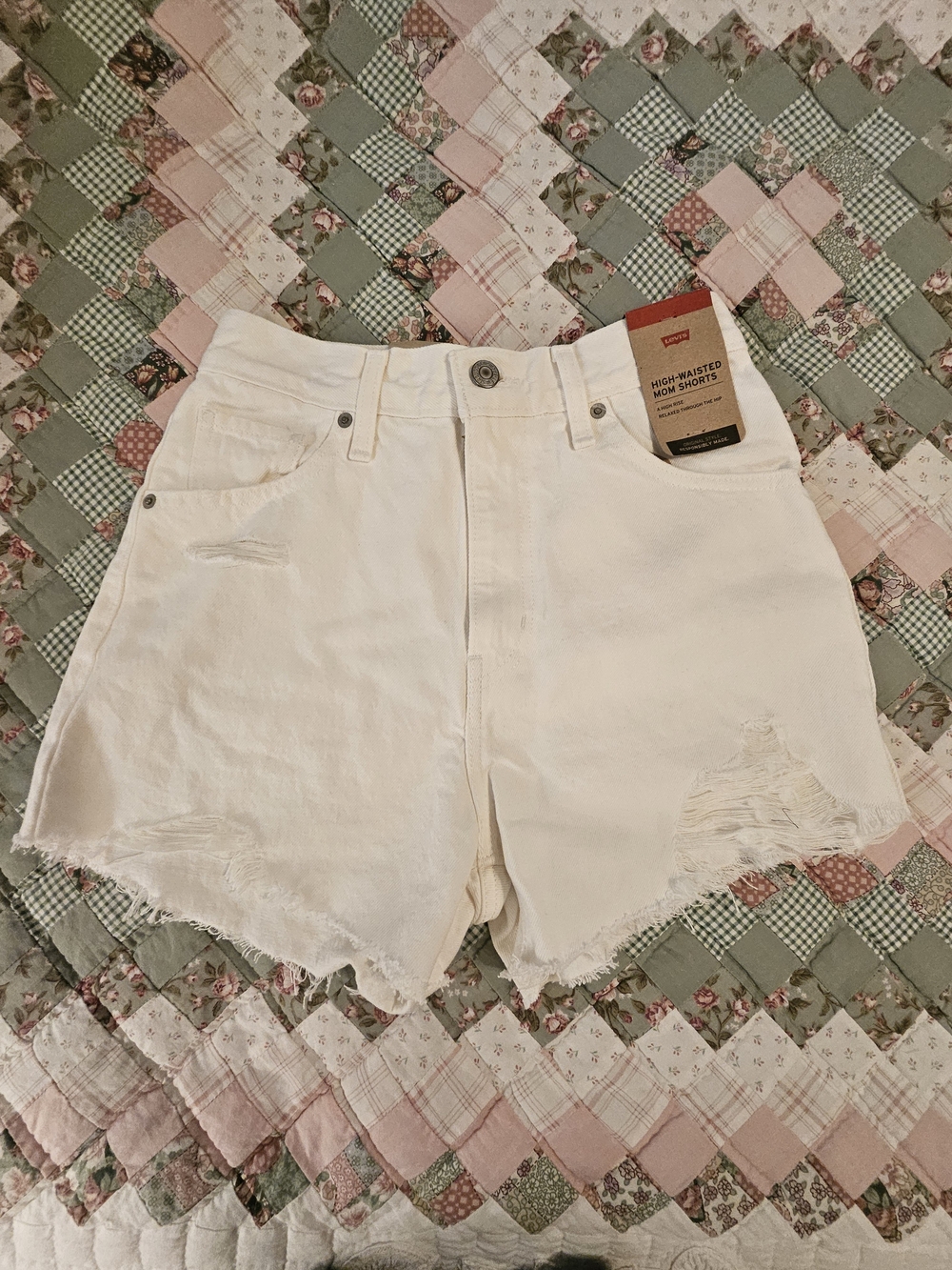 Levi's White High-Waisted Mom Jean Shorts